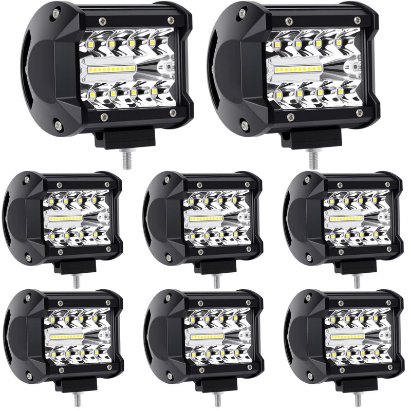 Turboo 4 Inch Led Pod Lights 60W 12000LM Triple Row Spot Flood Combo Off Road Fog Driving Work Light for Truck ATV UTV SUV Boat, 8 Pack - Image 1